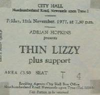 Thin Lizzy ticket 11/11/77